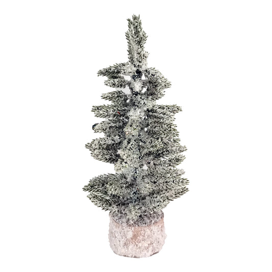 Sapin enneigé avec base en bois - 8.5 po