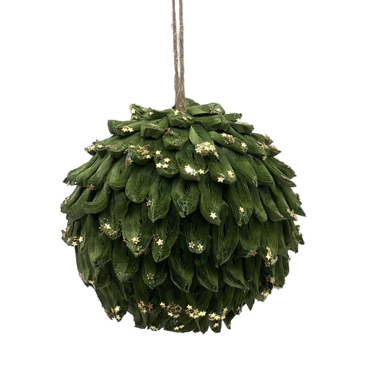 Ornement boule de pin en papier verte - 4 po