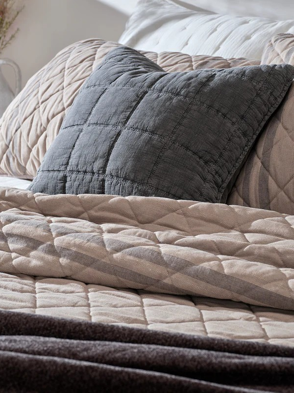 Room - Natural charcoal striped quilt