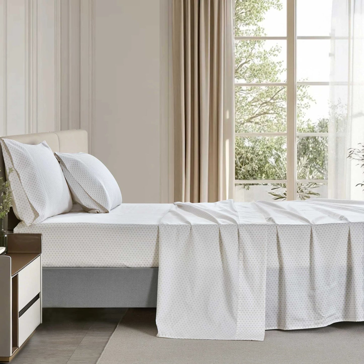 Ensemble de draps motif de croix sable - queen