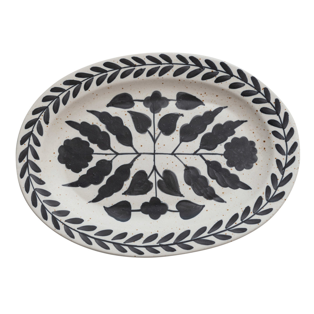 Hand-Painted Stoneware Platter w/ Floral Design