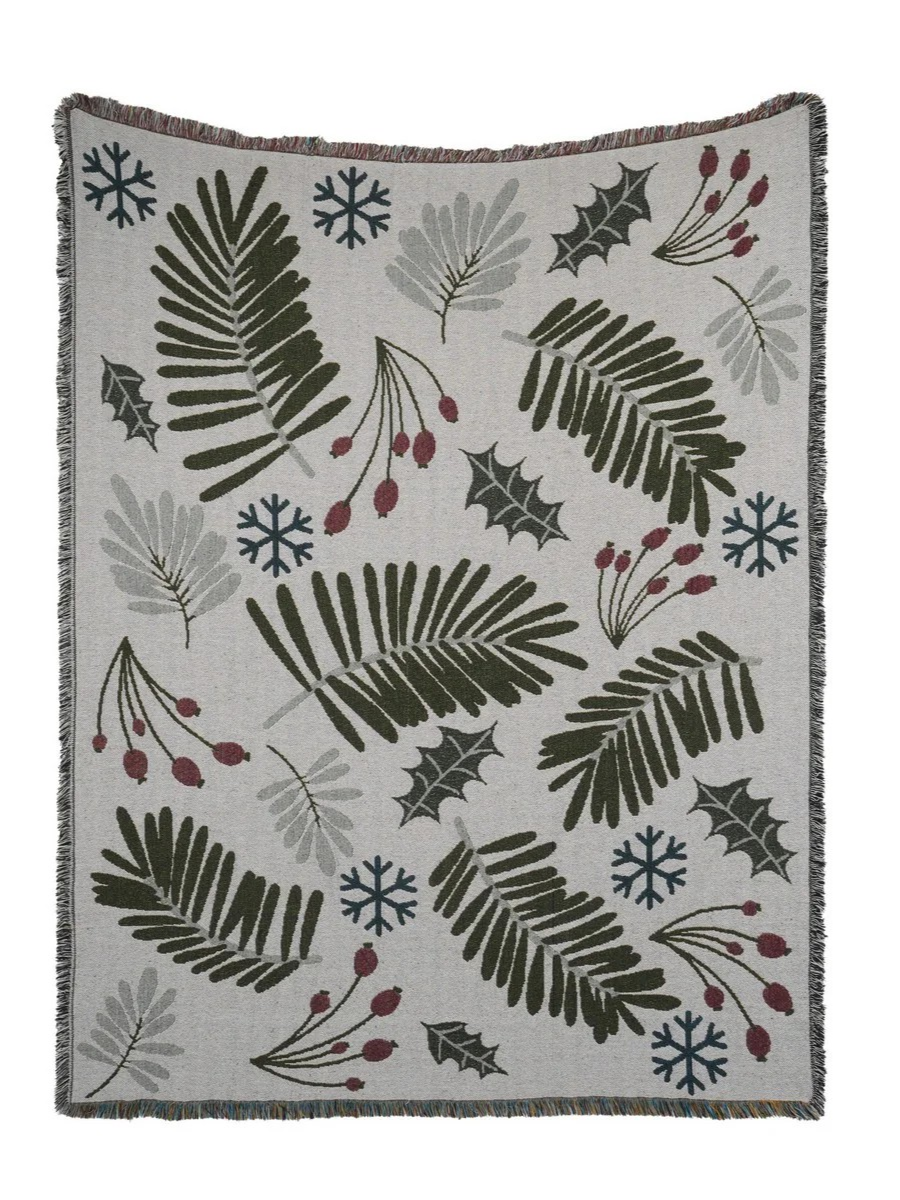 Blassam - Jeté de Noël imprimé feuilles de gui