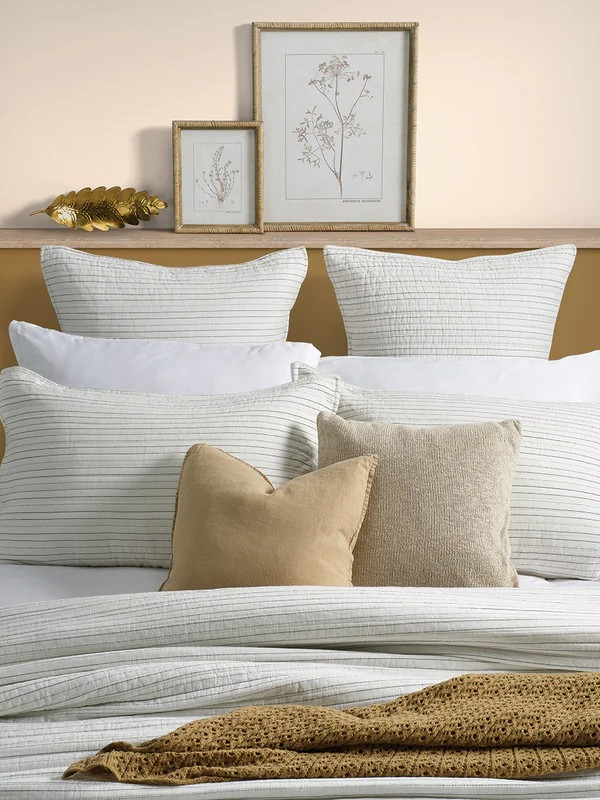 Corey - Ivory Quilt with Charcoal Stripes