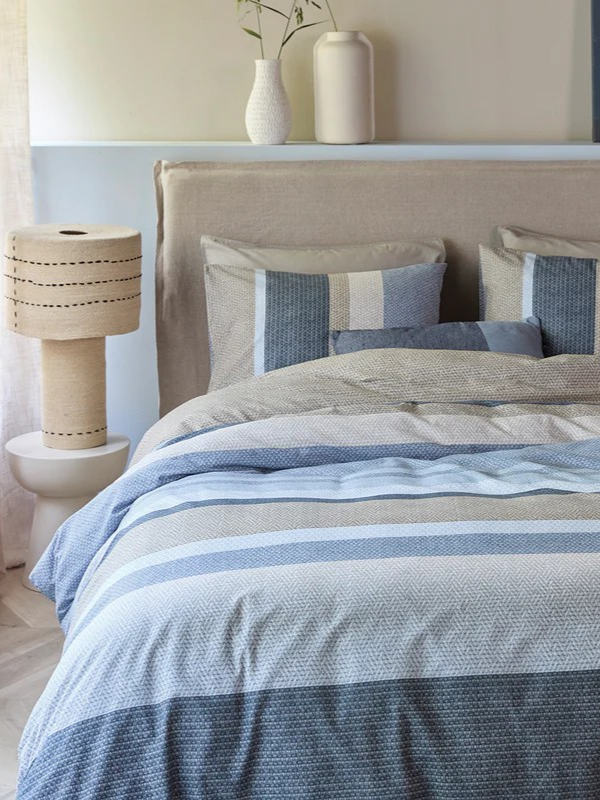 Brad - Housse de couette à rayures bleues et beiges