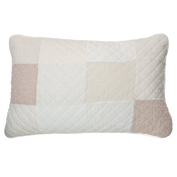 Meringue - Couvre oreiller décoratif véritable patchwork ivoire et naturel