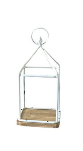 Lanterne en bois et en métal blanc