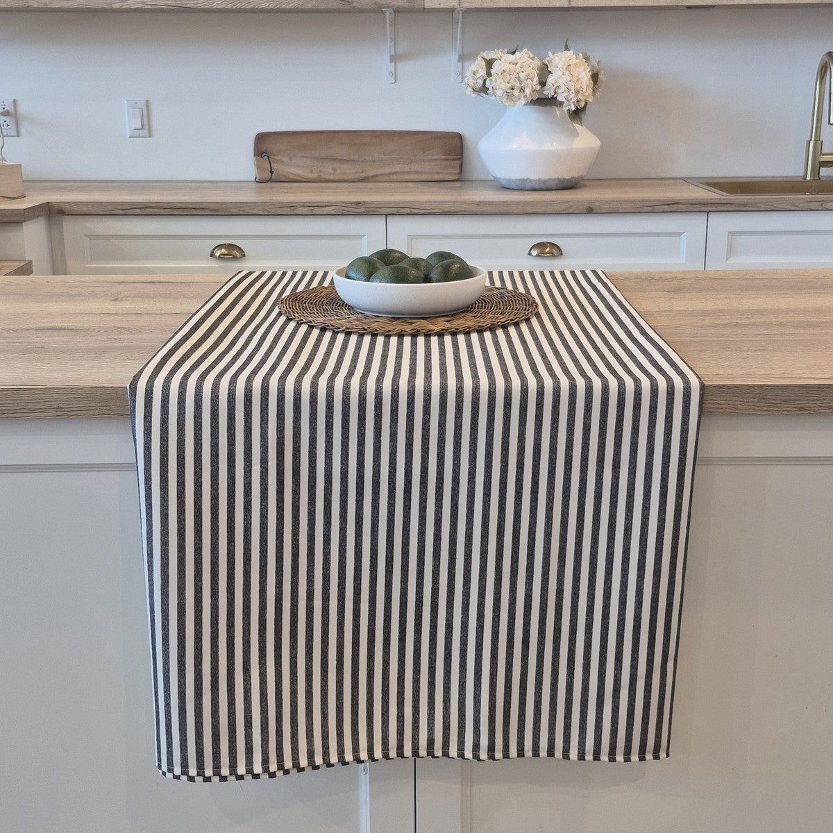 Seacoast Gray Striped Tablecloth