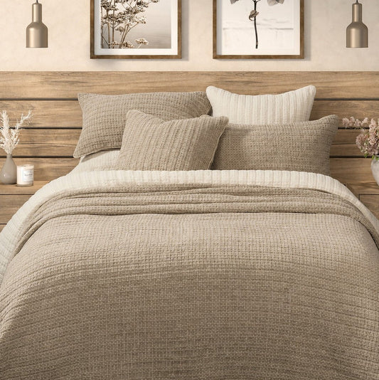 Spirit - Courtepointe taupe en coton gaufré